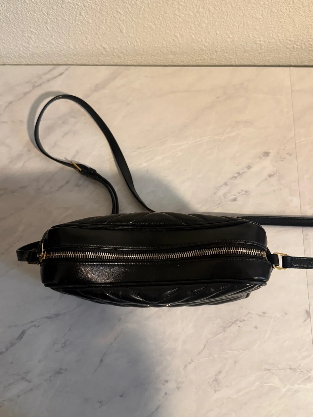 Saint Laurent Black Quilted Leather Crossbody with Gold YSL Emblem